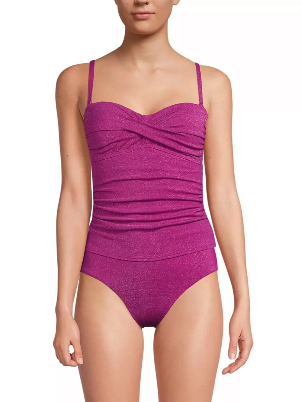 Land’s End Women's High Shine Bandeau Tankini Top & High Waited Bottom